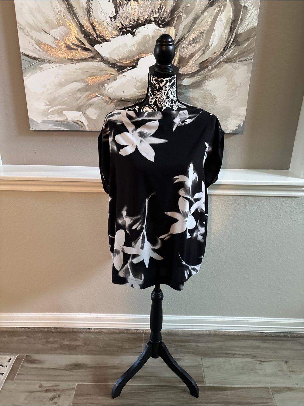 Calvin Klein Black and White Floral Print Blouse